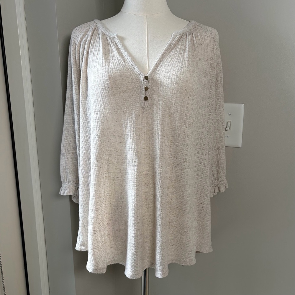 Lucky Brand Waffle Knit Henley Blouse Top - Picture 12 of 12